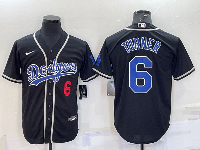 Men's Black Los Angeles Dodgers #6 Trea Turner Cool Base Stitched Baseball Jersey